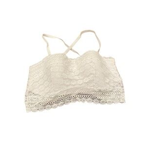 White Lace Bralette Victoria's Secret Crop Top Sheer Criss Cross Back Size Large